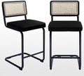 Counter Height Stools Set of 2, 24'' Modern Velvet Stools with Natural Cane Mesh J316862