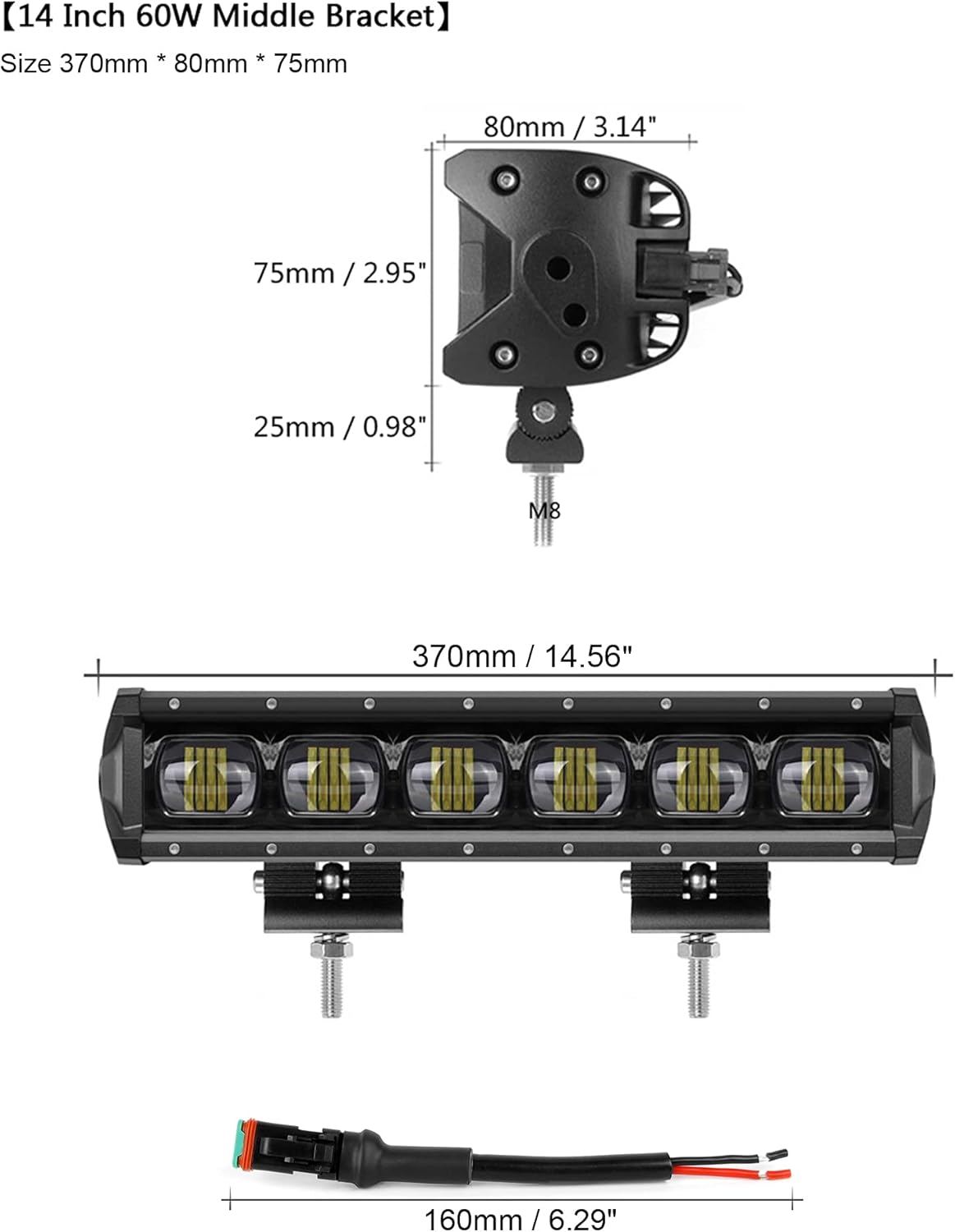 Off Road LED Light Bar 14 Inch 60W Single Row Flood Beam Waterproof E969909
