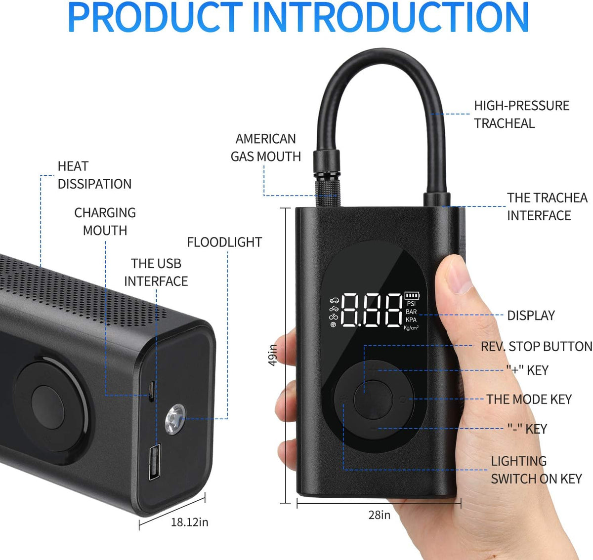Portable 150PSI Cordless Tire Inflator Air Pump with LCD Digital Pressure Gauge, Pack of 2 H646