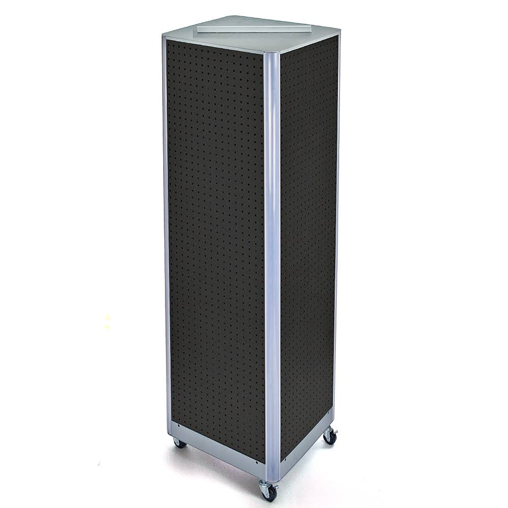 Black Four-Sided Pegboard Floor Display on Wheeled Base T5117