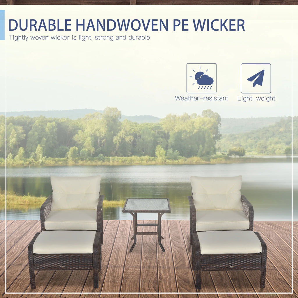 5pc PE Wicker Balcony Furniture Set with Ottomans, Steel, Cream C226