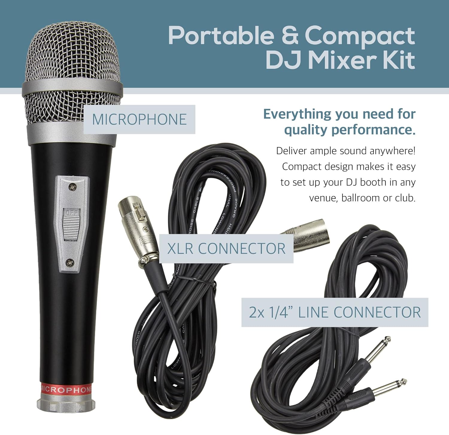 Portable 8” 300 Watt DJ PA System with Wired Microphone & Tripod Stands Q608