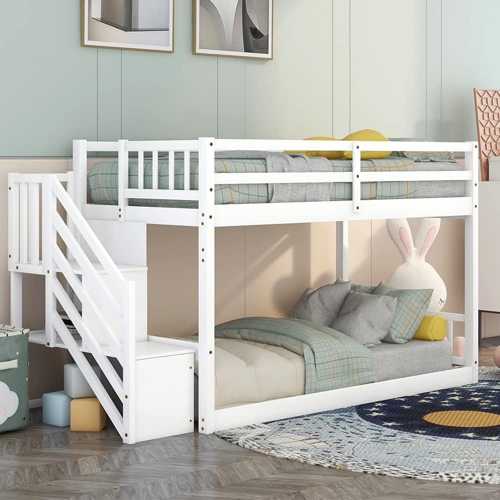 Twin Low Profile Bunk Beds with Slide and Staircase N46296