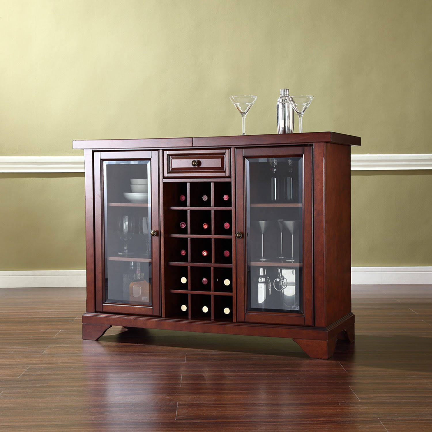 Sliding Top Bar Cabinet in Vintage Mahogany Finish F20573