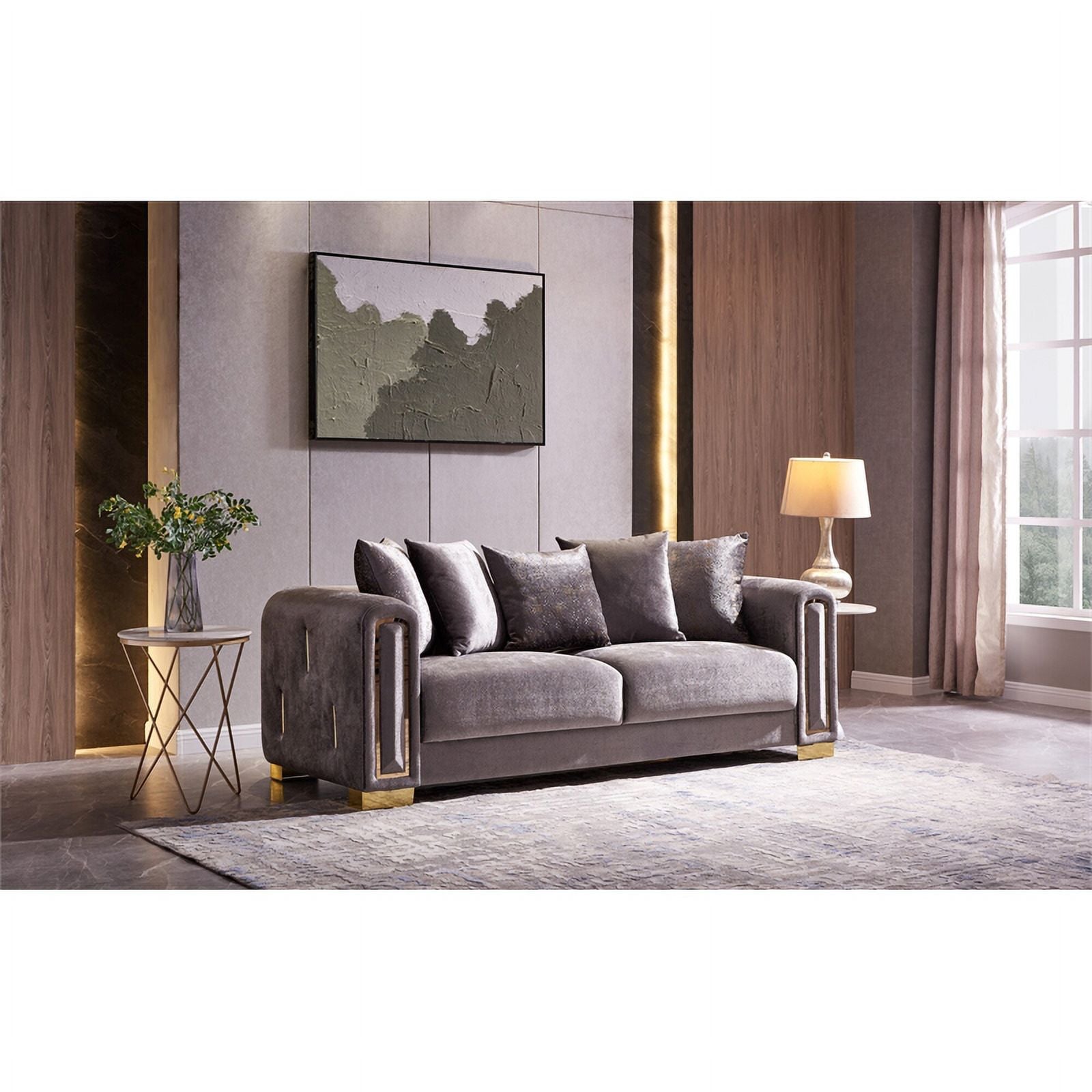 Gray Velvet 2Pc Living Room Set With Wood D30999