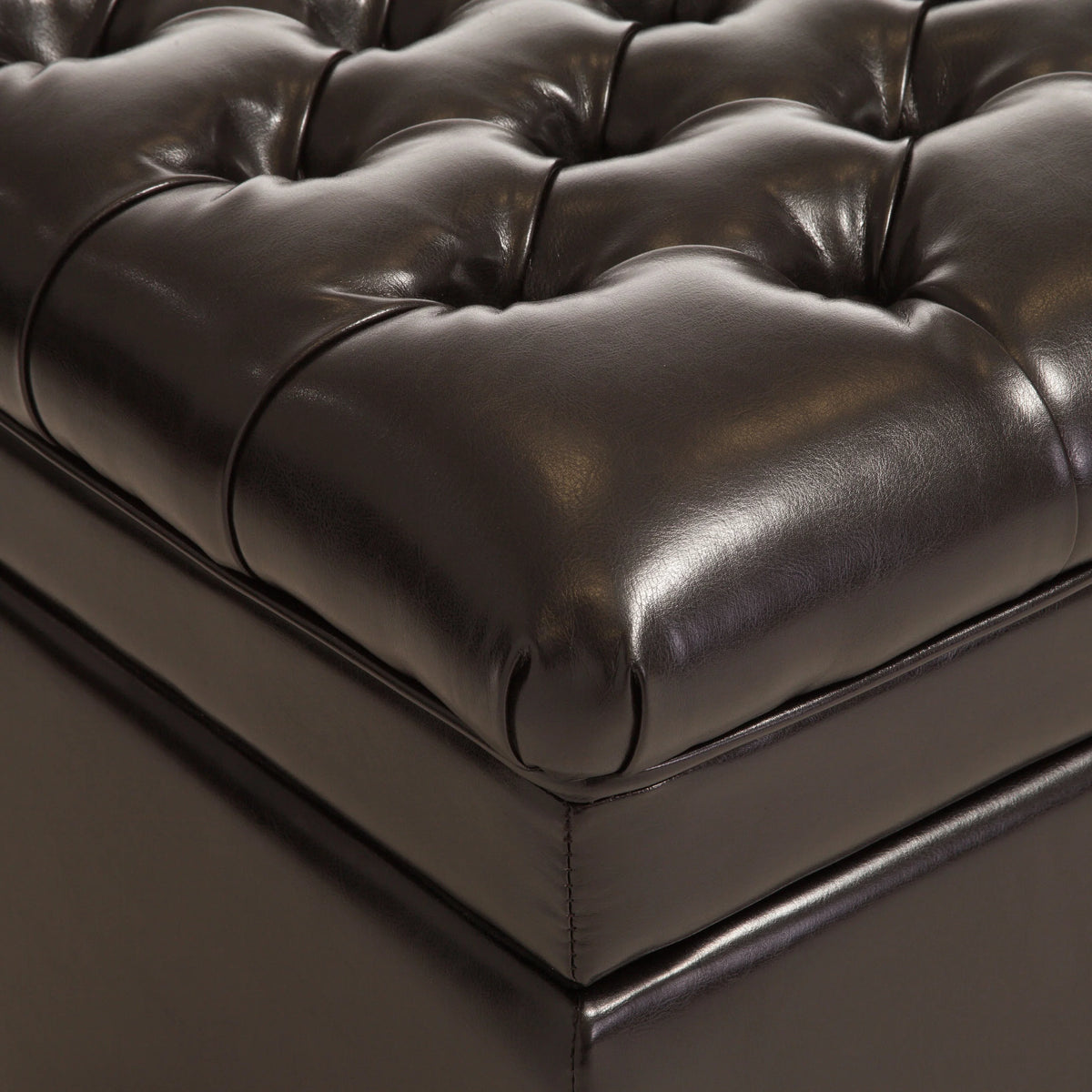 Espresso Bonded Leather Tufted Storage Ottoman Bench F6853