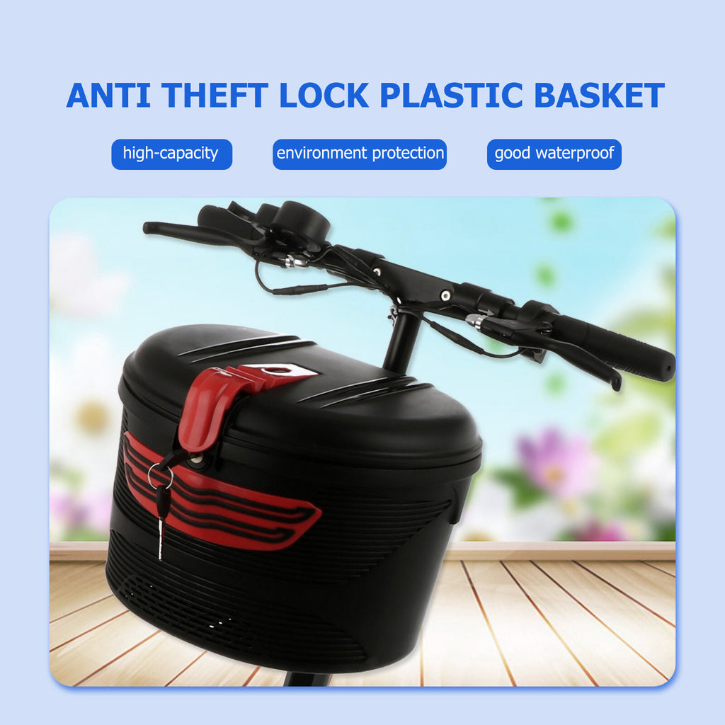 Red Electric Mountain Bike Front Frame Hanging Plastic Storage Basket with Lock M38213