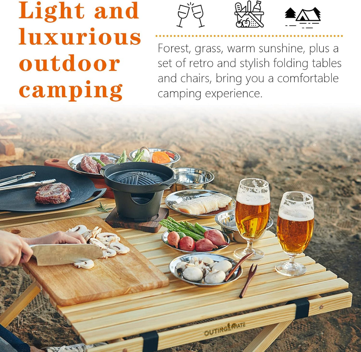 Solid Wood Folding Camping Table and Chair Set (Beech) P491136
