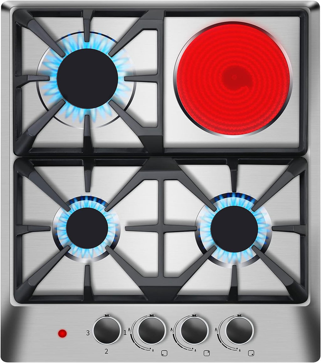 24×20 Inches Stainless Steel Gas Cooktop with 3 Sealed Burners +1 Electric Stove T340