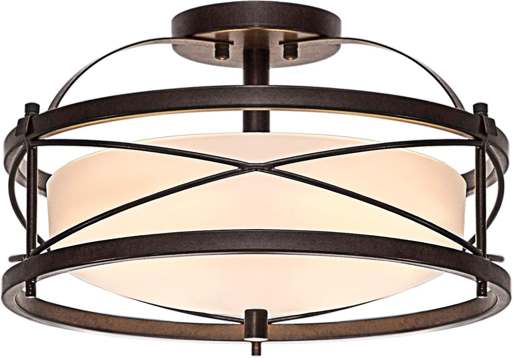Bronze Metal Cage Semi Flush Mount Ceiling Light B856