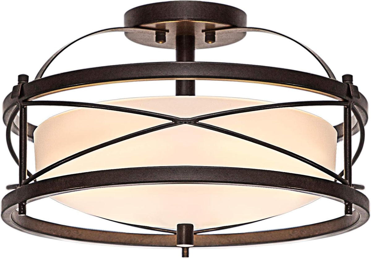 Bronze Metal Cage Semi Flush Mount Ceiling Light B856