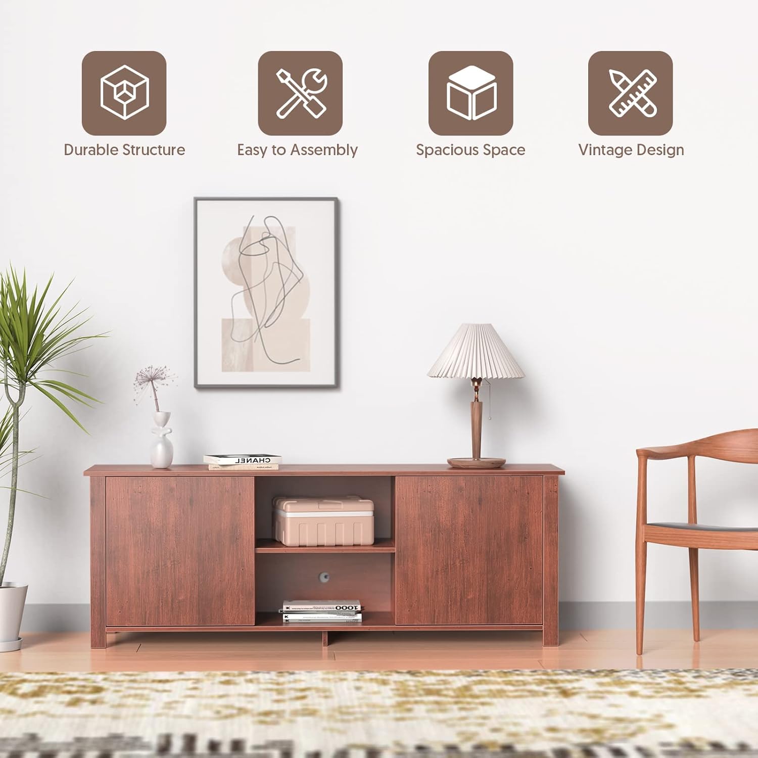 Brown Wood TV Stand with Barn Door E323320
