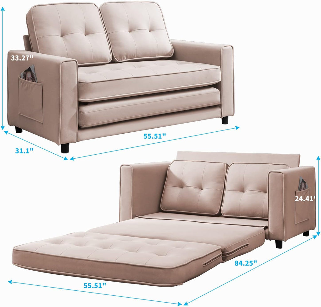 Beige 3-in-1 Convertible Pull Out Sofa Bed K462