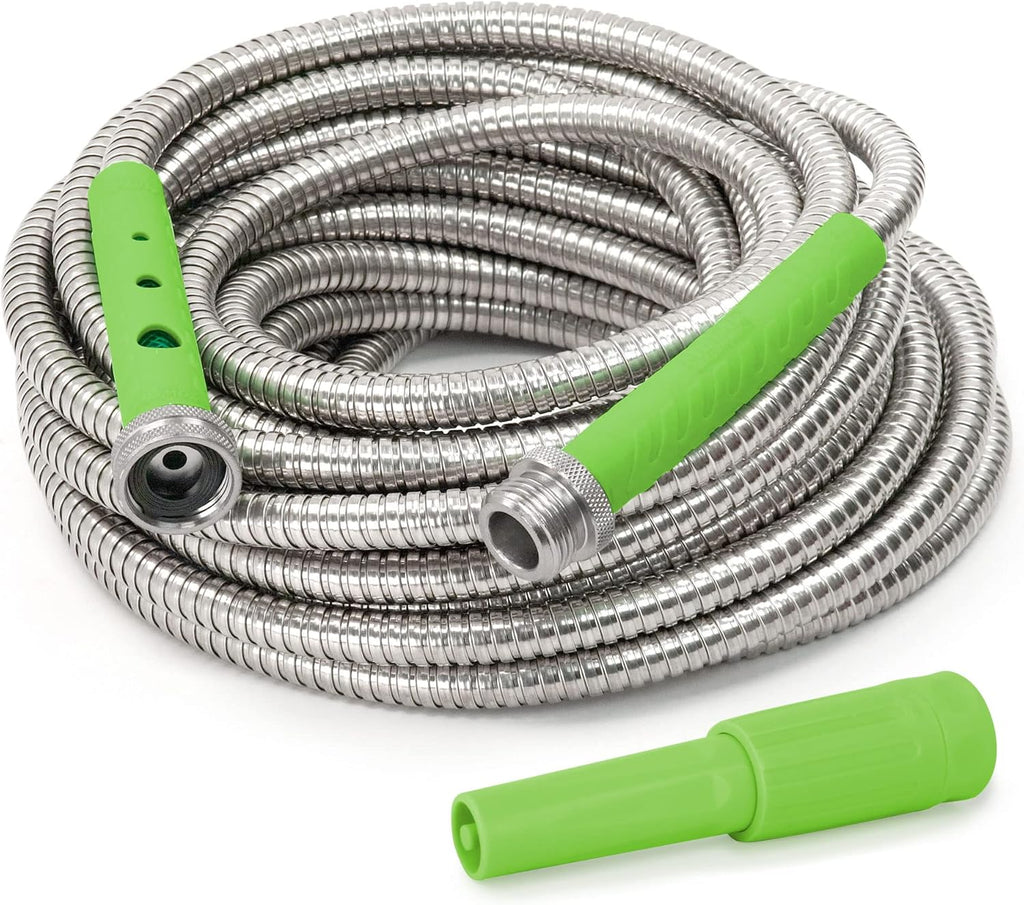 75' Lightweight 304 Stainless Steel Garden Hose with Adjustable Spray Nozzle, Red, Pack of 2 Y81903