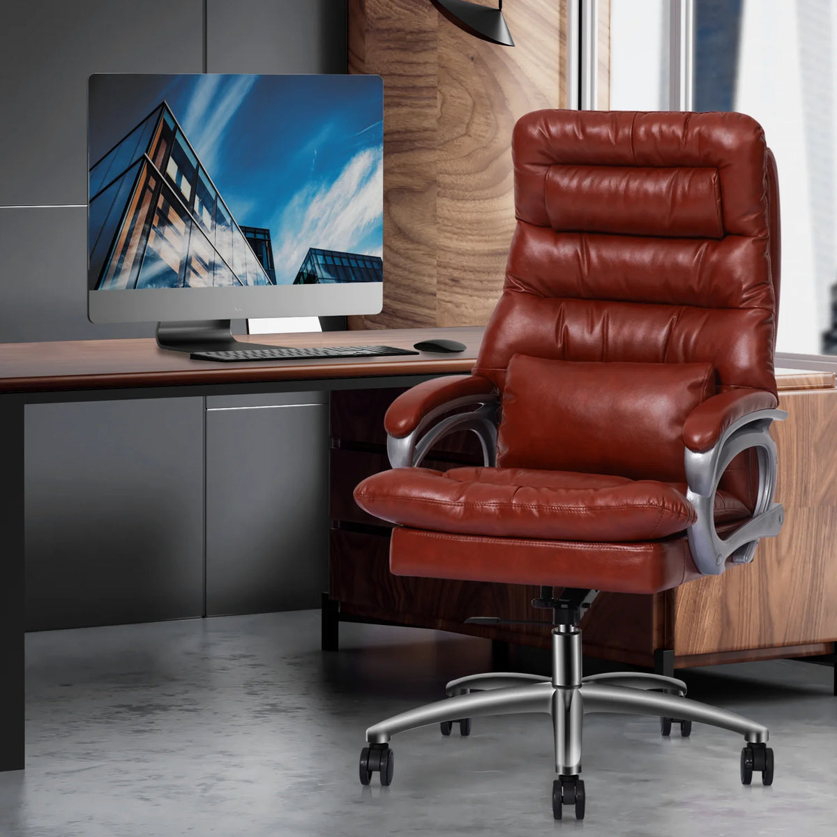 Brown PU Leather Swivel Office Chair Q469705