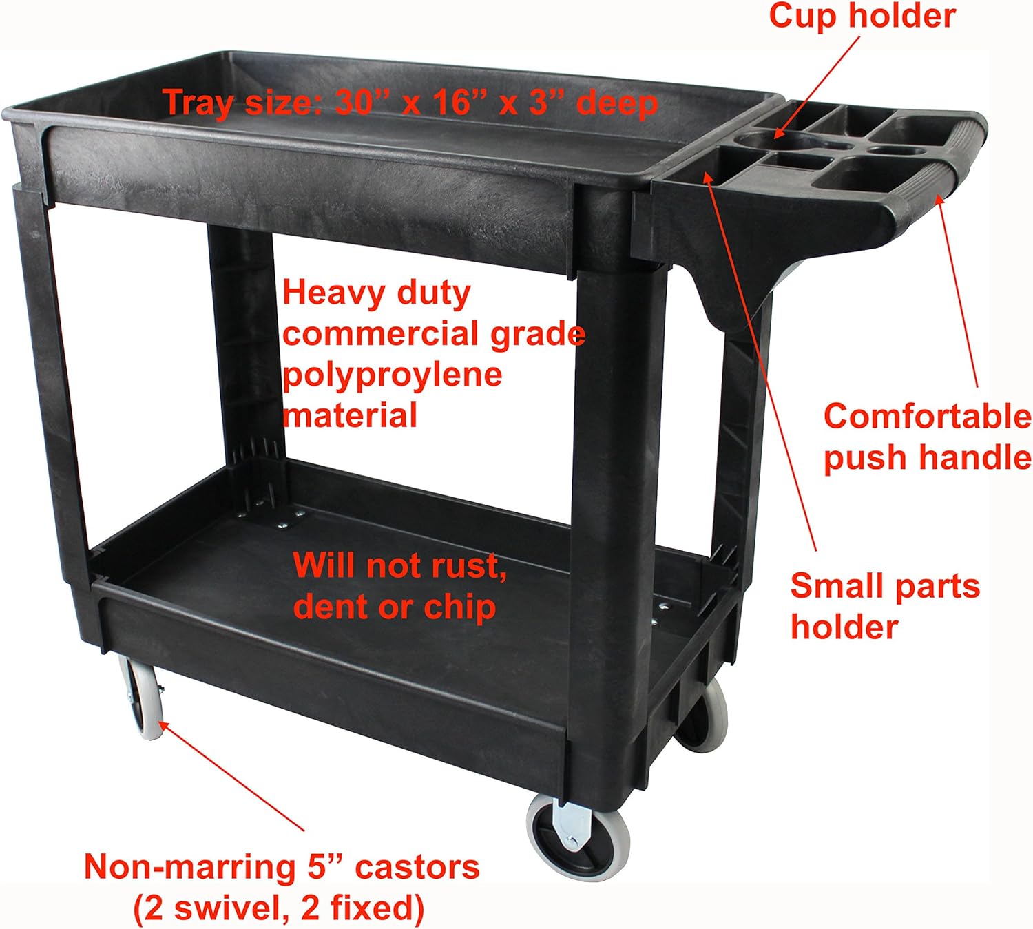 500-Pound Service Cart With Two Trays 30"X16" E6660