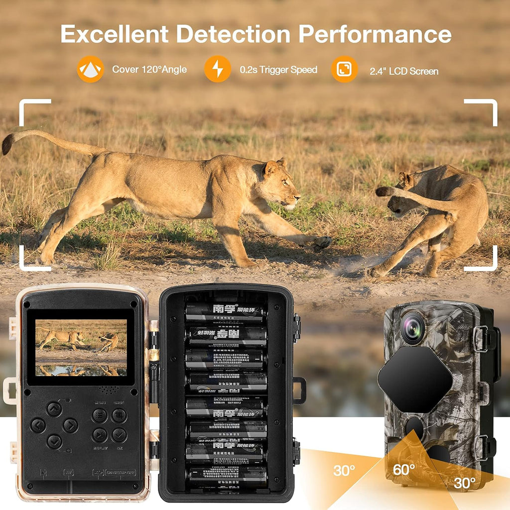 4K 24MP Night Vision 82ft Motion Activated IP66 Waterproof Trail Camera Q887343
