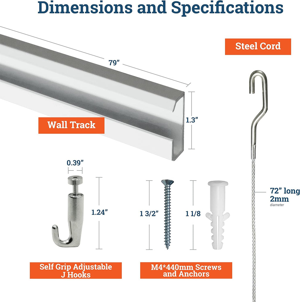 79 Inch Steel Track Kit with Picture Hooks and Hardware Q2586