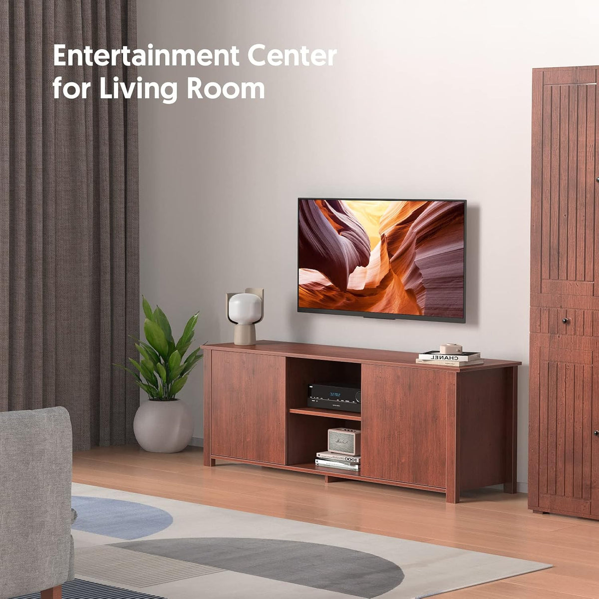 Brown Wood TV Stand with Barn Door E323320