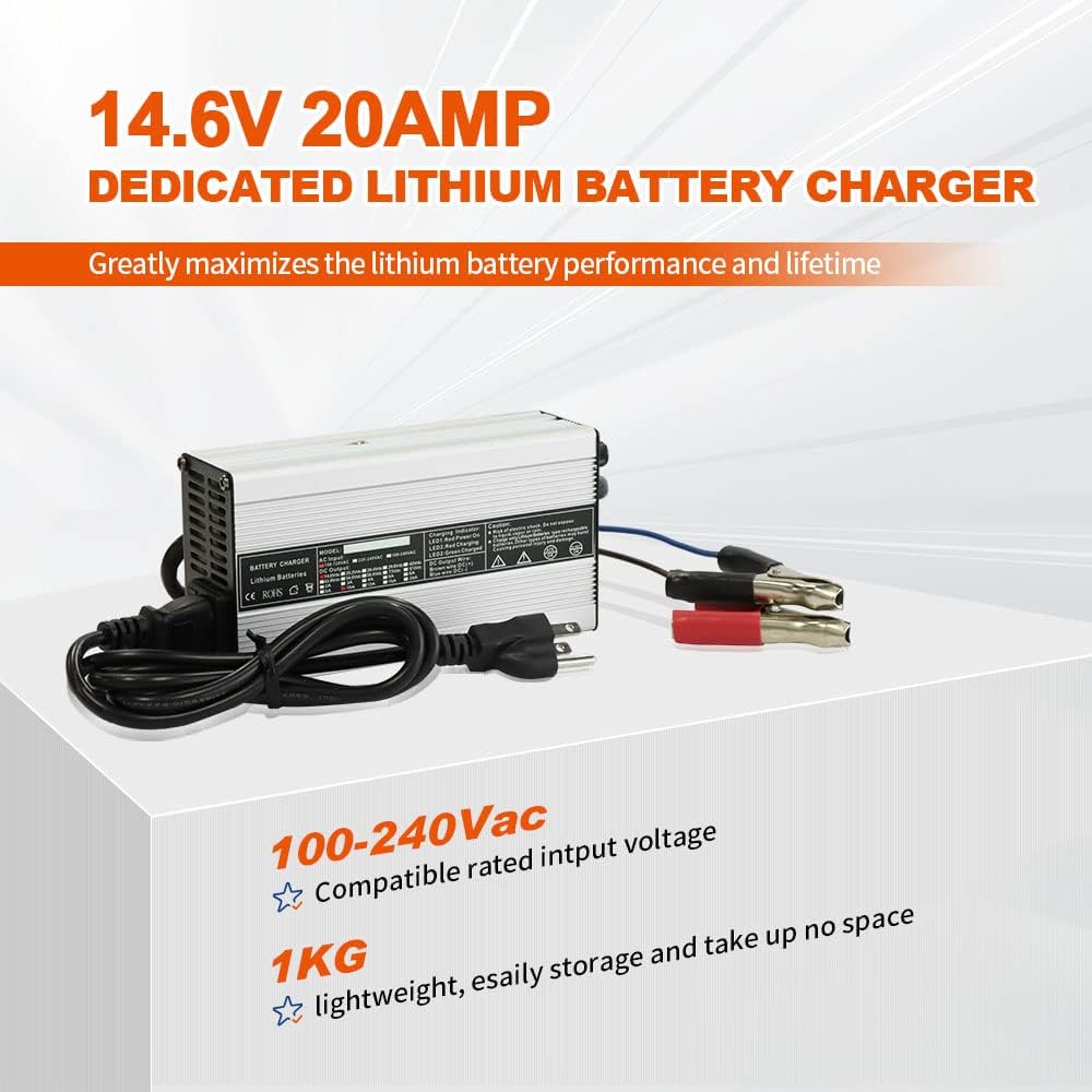 12V 200Ah LiFePO4 Battery with 14.6V 20A Charger, 100A BMS X6763