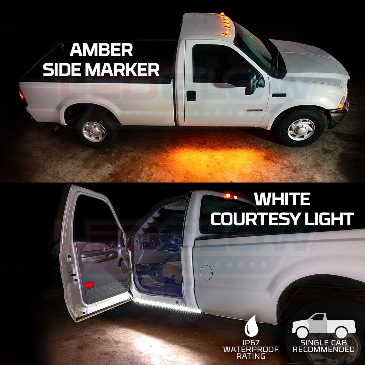 52 Truck LED Running Board Light Amber Side Marker Kit with White Courtesy Lights, Flexible Waterproof Strips Pack of 2 P885269