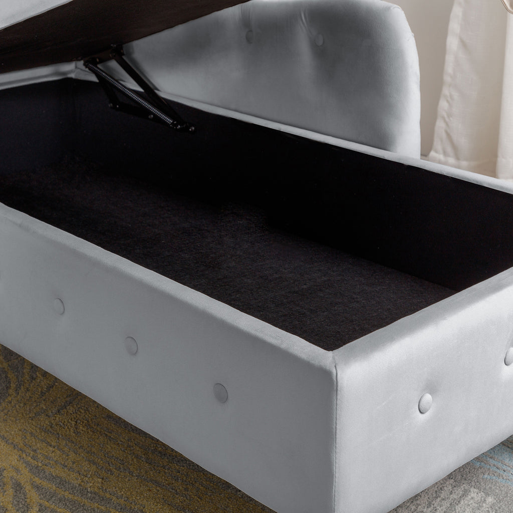 Grey Velvet Chaise Lounge with Storage & Pillow B399