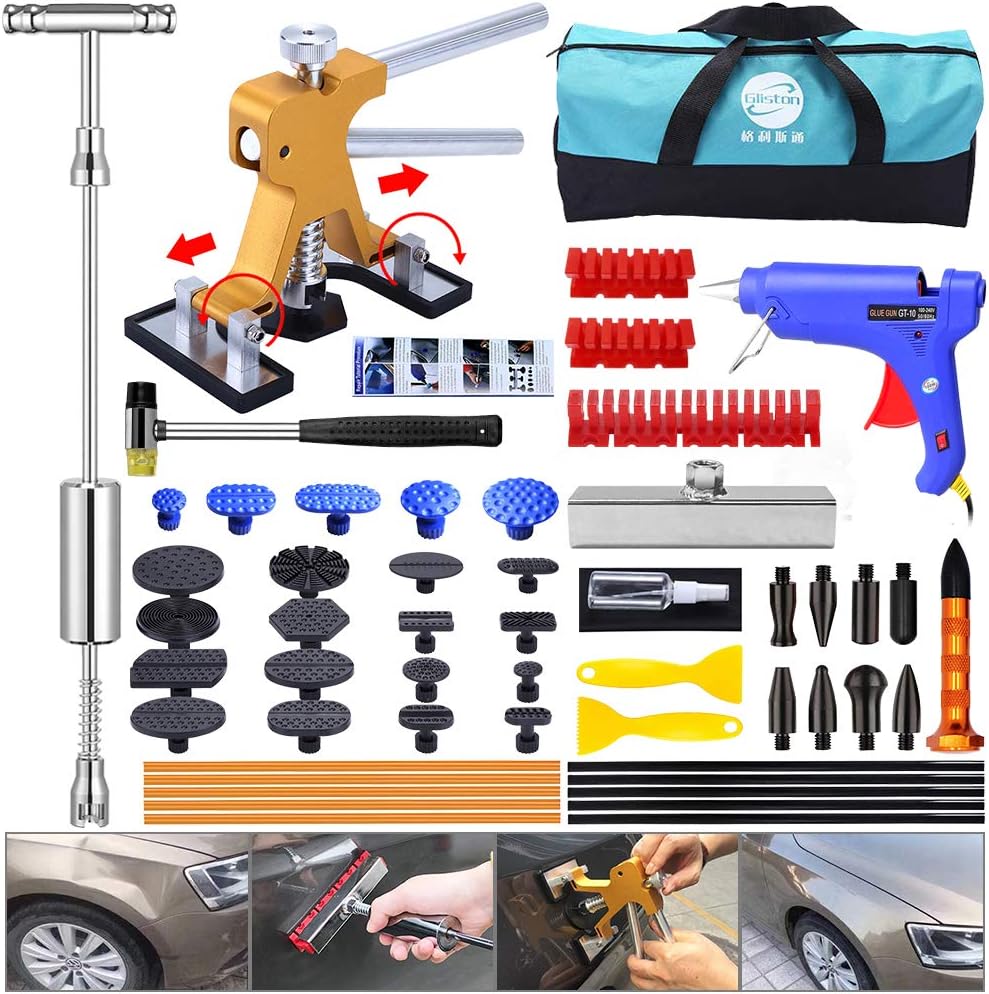 53pcs Paintless Dent Repair Kit with Slide Hammer T-Bar Dent Puller and Adjustable Gold Dent Lifter Puller U200767