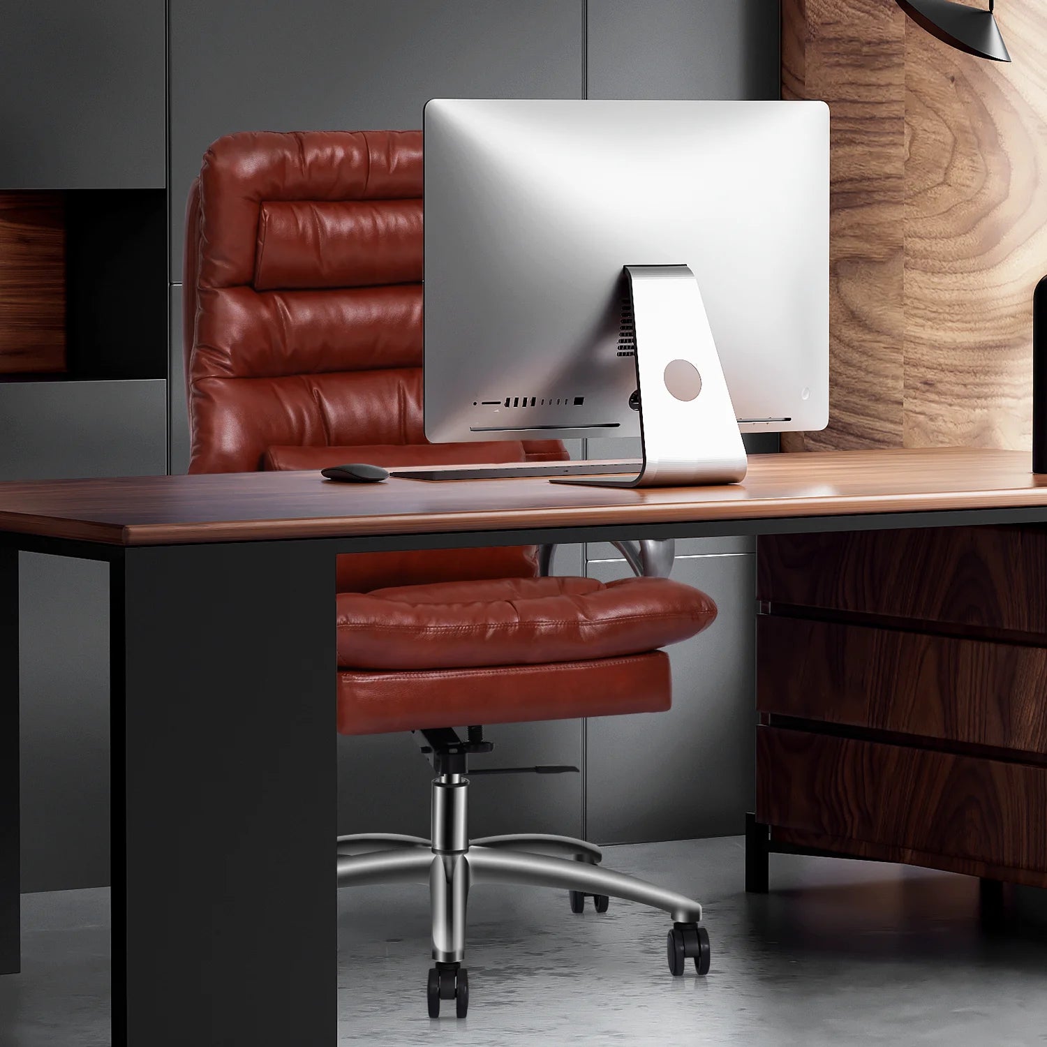 Brown PU Leather Swivel Office Chair Q469705