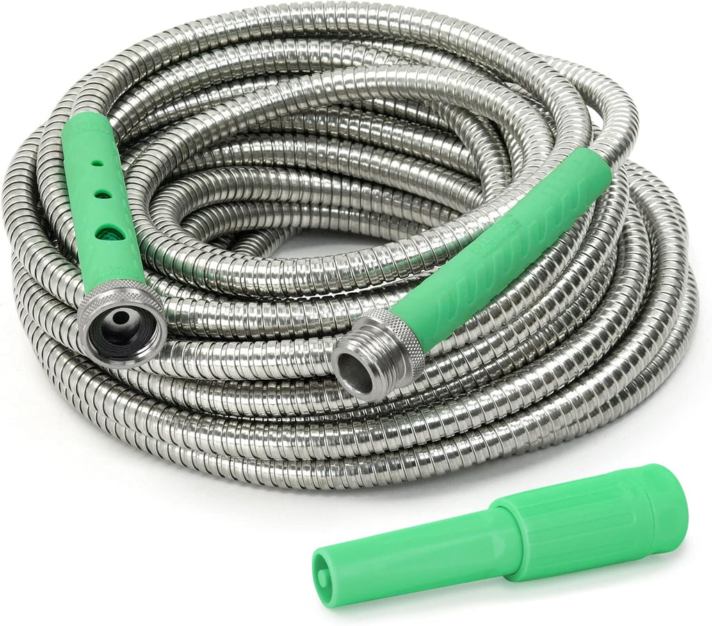 75' Lightweight 304 Stainless Steel Garden Hose with Adjustable Spray Nozzle, Red, Pack of 2 Y81903