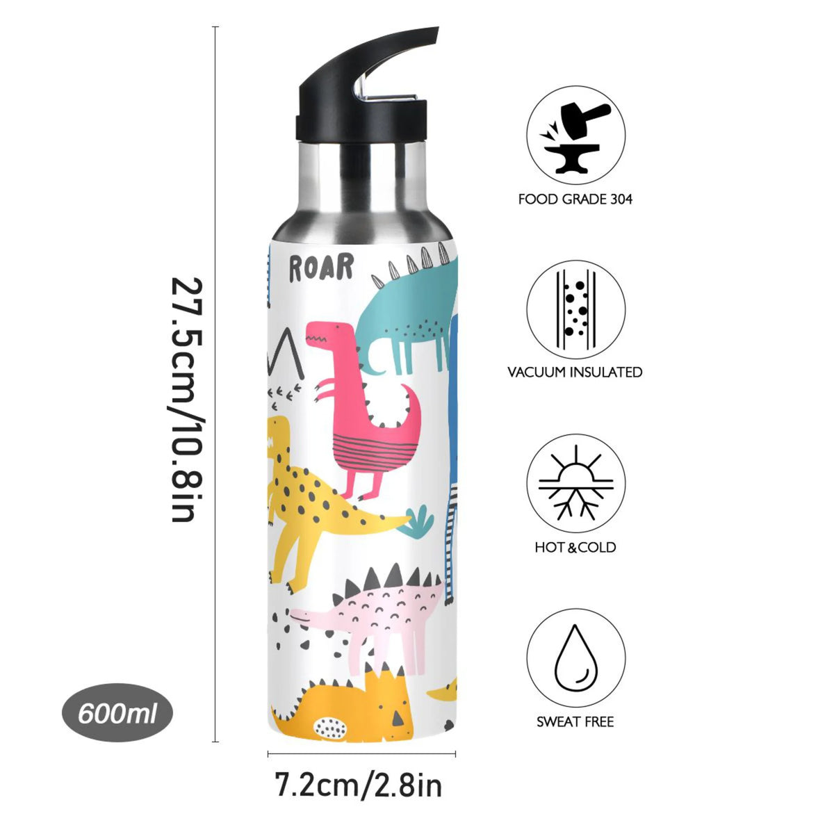 Stainless Steel Insulated Thermos Vacuum Flask Water Bottle with Straw Lid D704986
