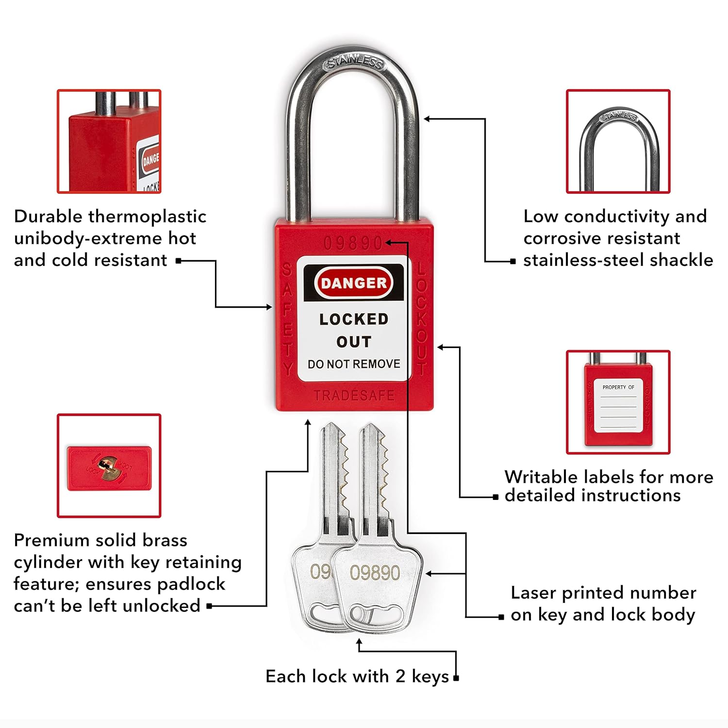 Safety Locks Station with 20 Padlocks, Impact-Resistant Carbon Steel Body J975659