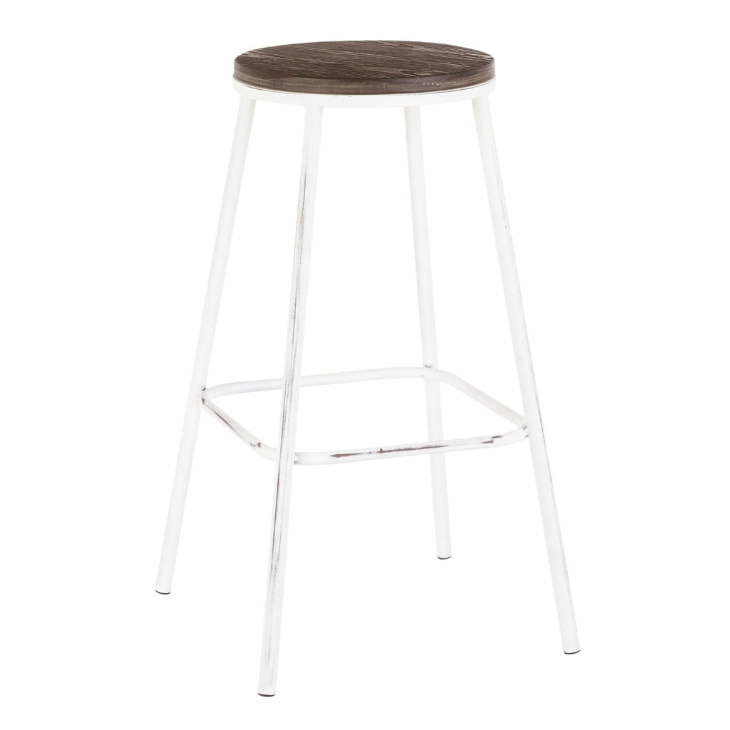 Industrial Round Bar Stool (Set of 2) Vintage White/Espresso V82799