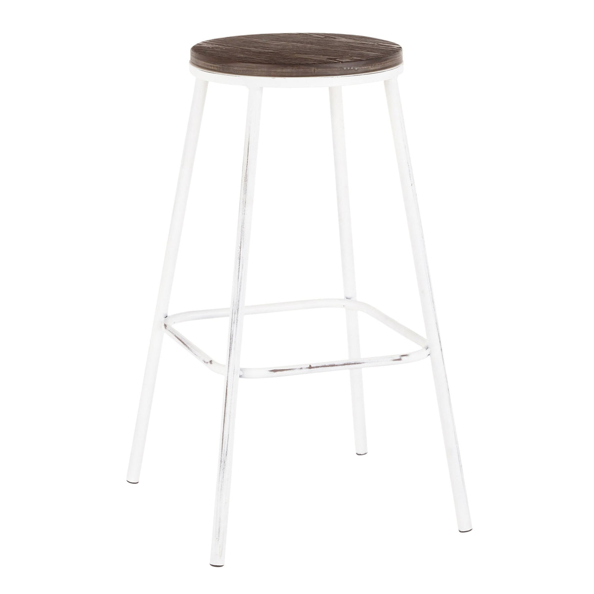 Industrial Round Bar Stool (Set of 2) Vintage White/Espresso V82799