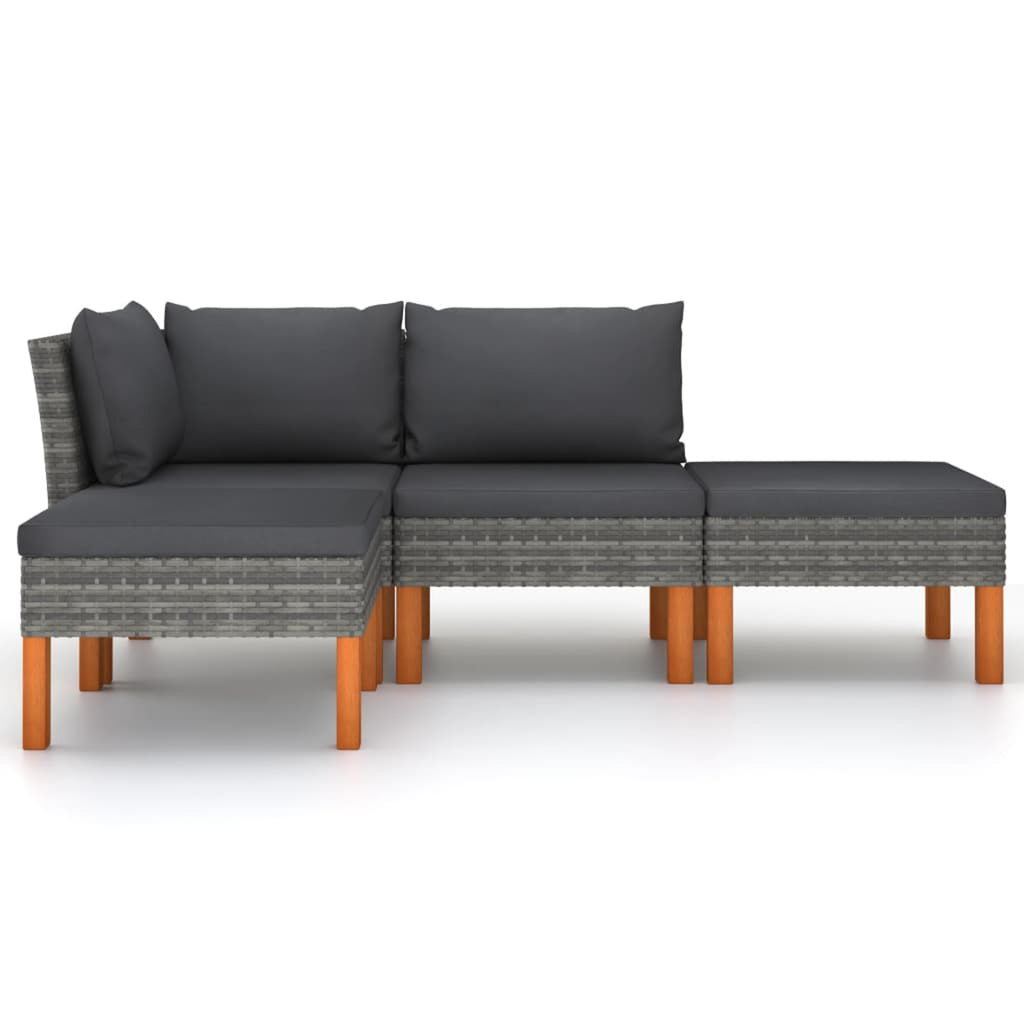 4 Piece Patio Set with Cushions Poly Rattan Gray R95687