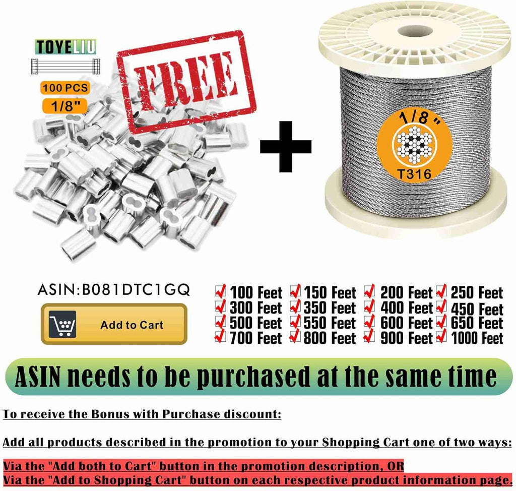 T316 Stainless Steel 1/8'' Aircraft Wire Rope for Cable Deck Railing Kit, Non-Magnetic Marine Grade (650ft) C69783