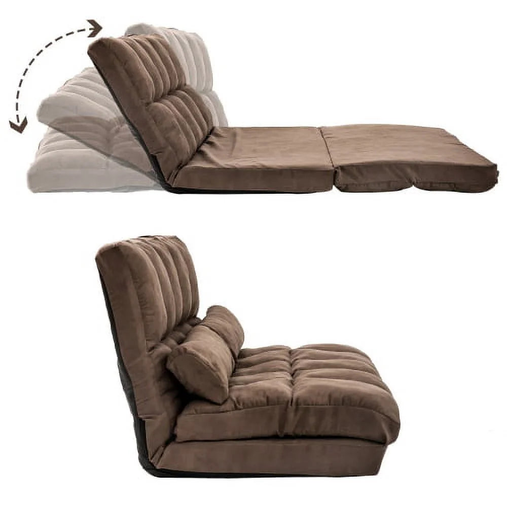Brown Adjustable Backrest Double Chaise Lounge Sofa V176