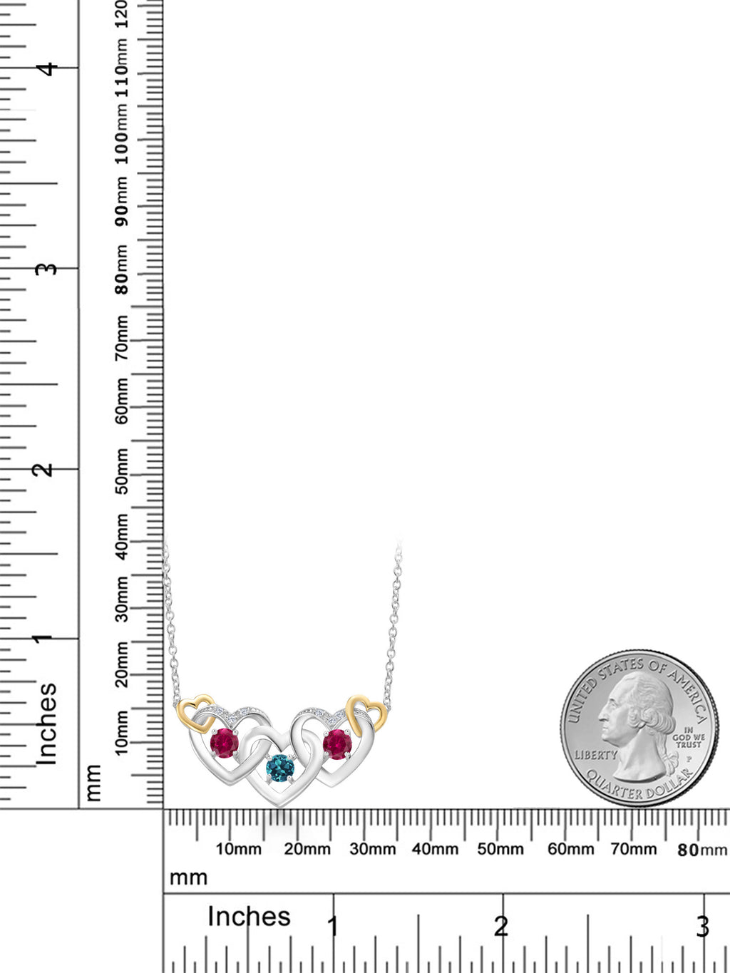 925 Silver 10K Yellow Gold London Blue Topaz Red Created Ruby White Lab Grown Diamond Heart Shape Pendant Necklace with 18 inch Chain Q1634