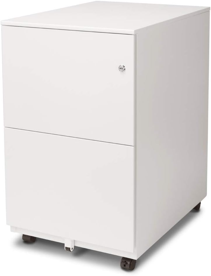 White 2-Drawer Metal Mobile File Cabinet with Lock S974010