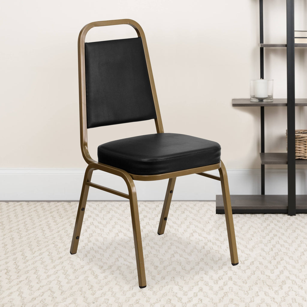 Black Vinyl Stacking Banquet Chair with Gold Frame I142929