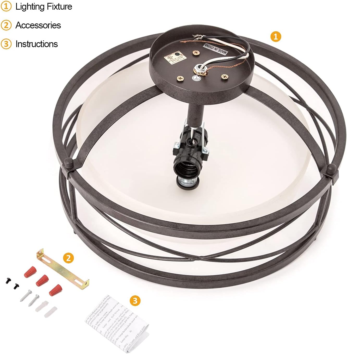 Bronze Metal Cage Semi Flush Mount Ceiling Light B856