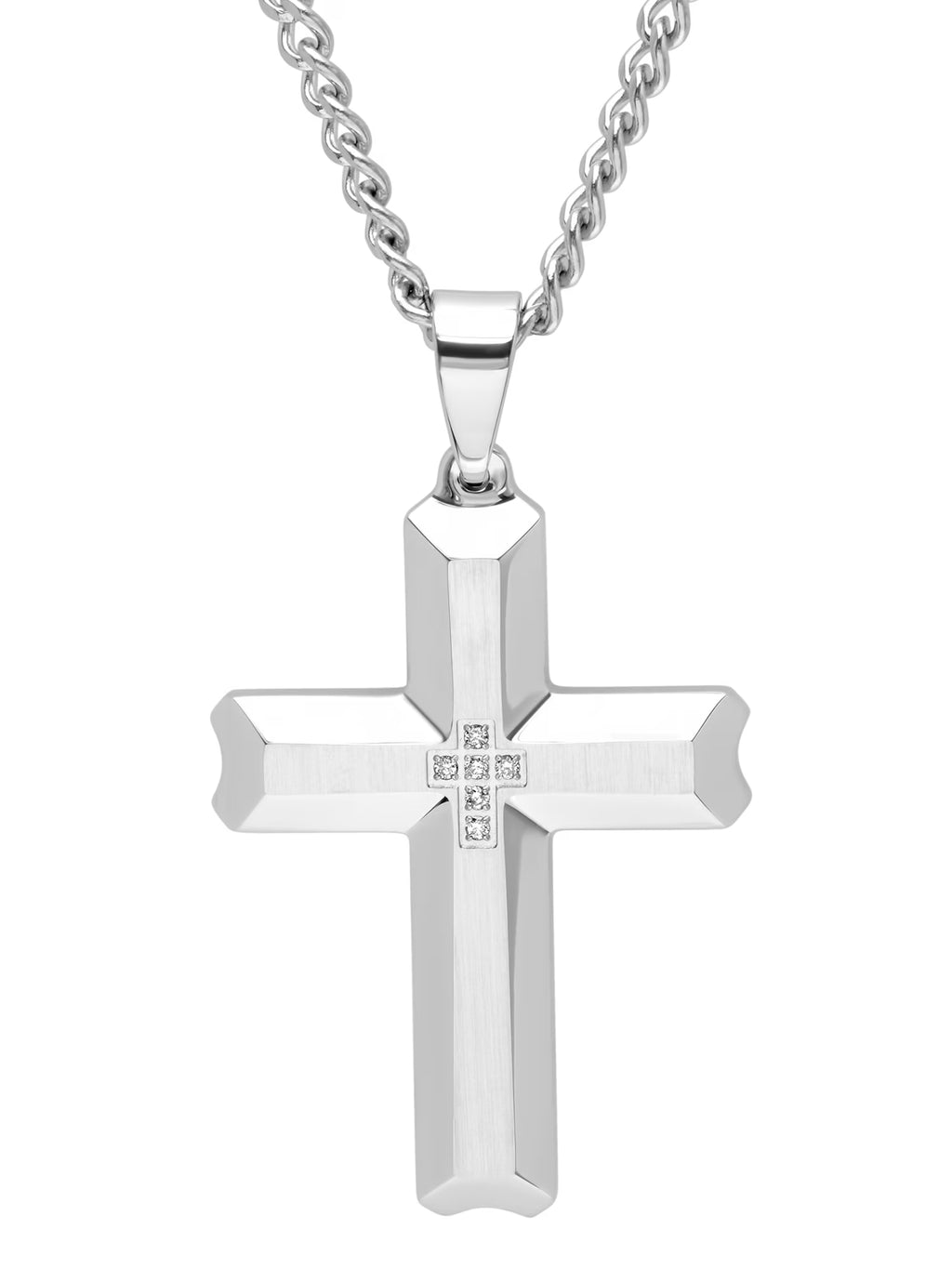 Men's Stainless Steel Diamond Accent Cross Pendant Necklace G291388