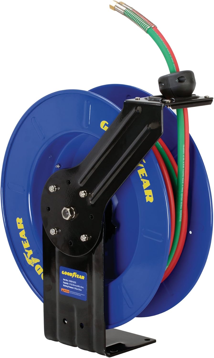 Retractable Twin Oxygen Acetylene Rubber Hose Reel, 1/4" x 50', 300PSI X448