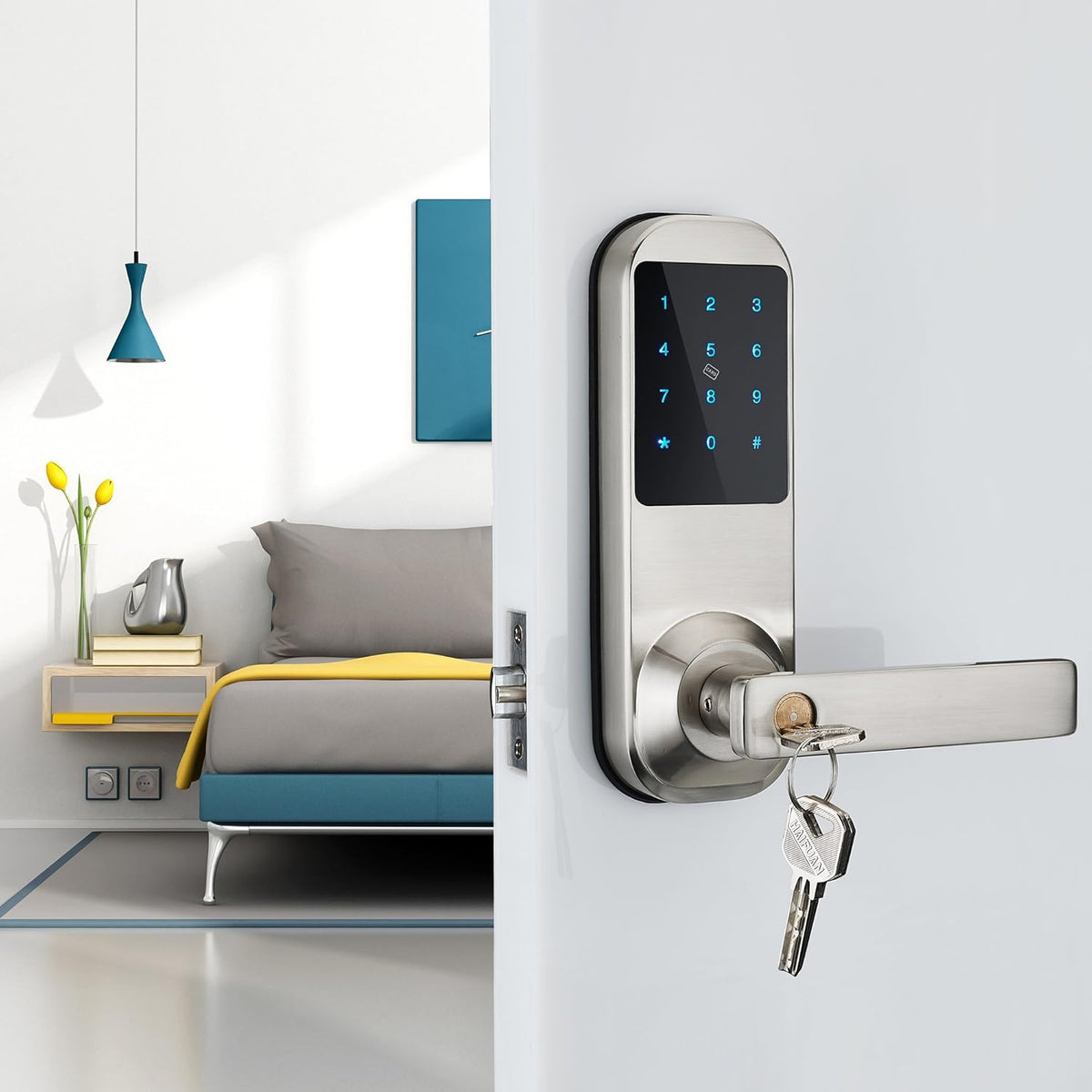 Bluetooth Digital Door Lock, Nickel Brushed Y549856