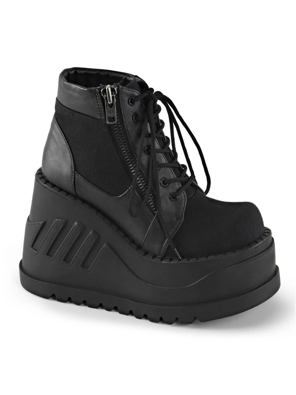 Black Canvas-Vegan Leather Stomp-10 Boots O146289