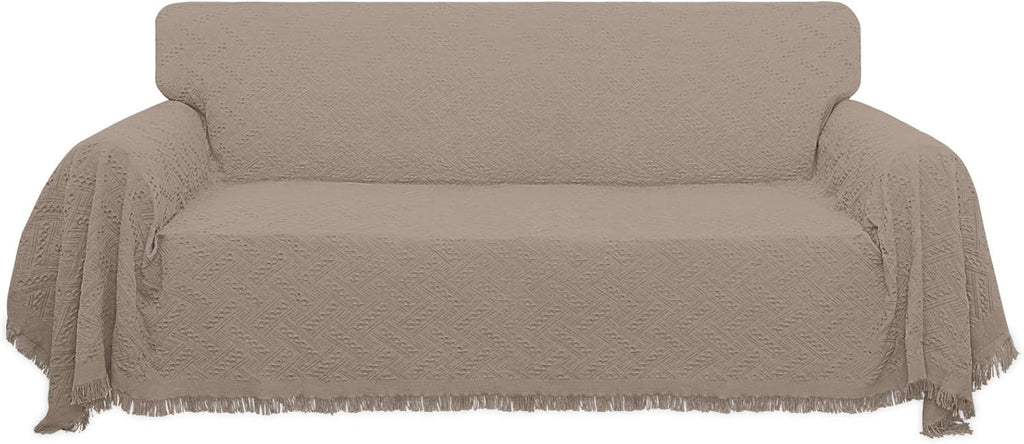 Geometrical Jacquard Sofa Cover for 3 Cushion Couch, 91x134 inch, Ivory G390814