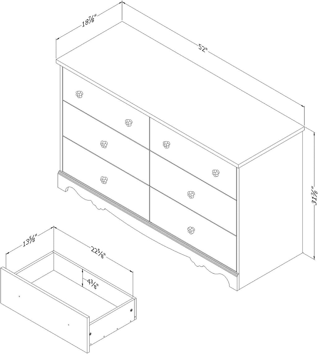 White Wash 6-Drawer Double Dresser with Metal Handles F320