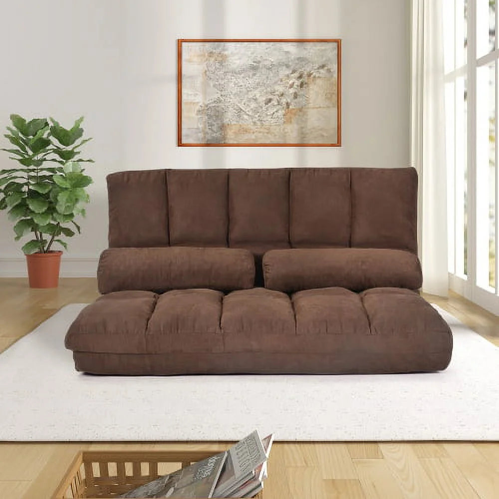 Brown Adjustable Backrest Double Chaise Lounge Sofa V176