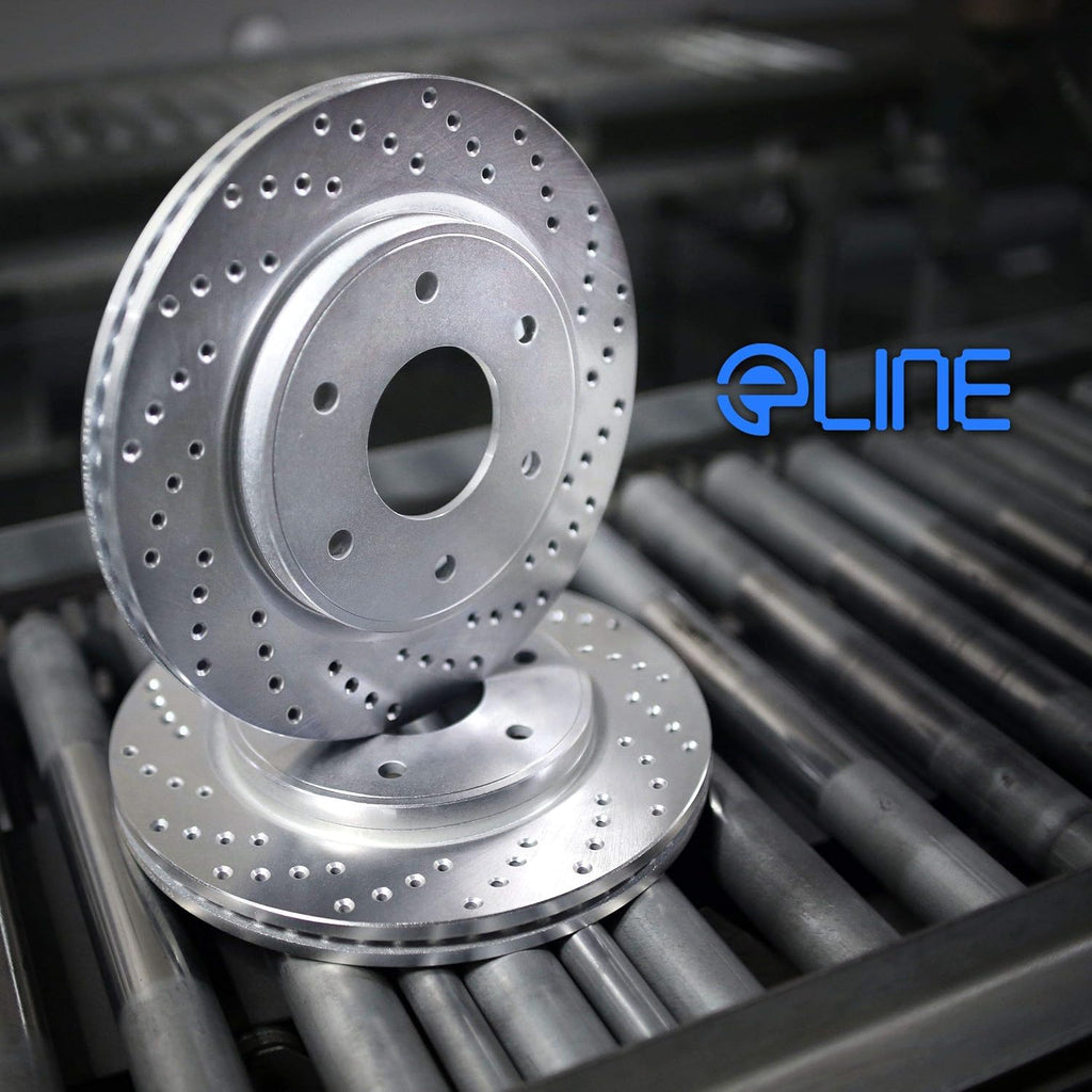 Silver Zinc Cross Drilled Brake Rotors Kit with Semi-Metallic Brake Pads H52924