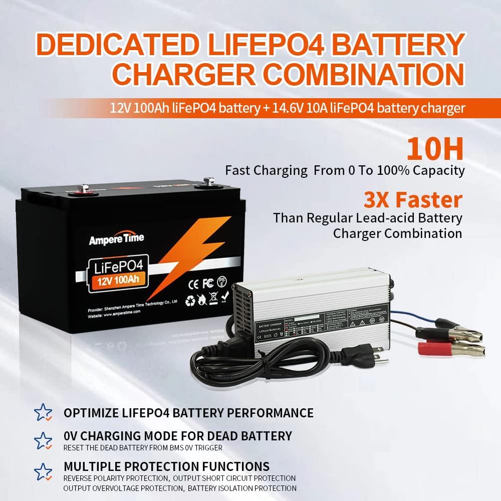 12V 200Ah LiFePO4 Battery with 14.6V 20A Charger, 100A BMS X6763