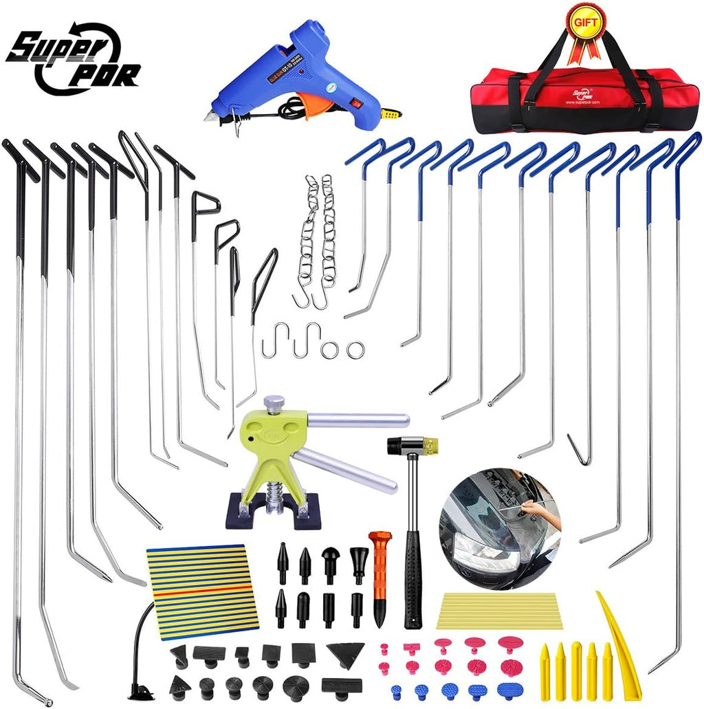 68 Pcs Auto Body Paintless Dent Removal Tools Kit LED Reflect Light Board Dent Lifter Bridge Puller Set D97335